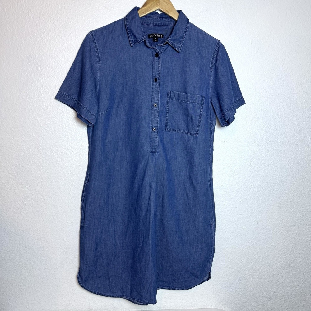 J. Crew Mercantile Blue Chambray Shirt Dress Womens Small Short Sleeve Cotton
